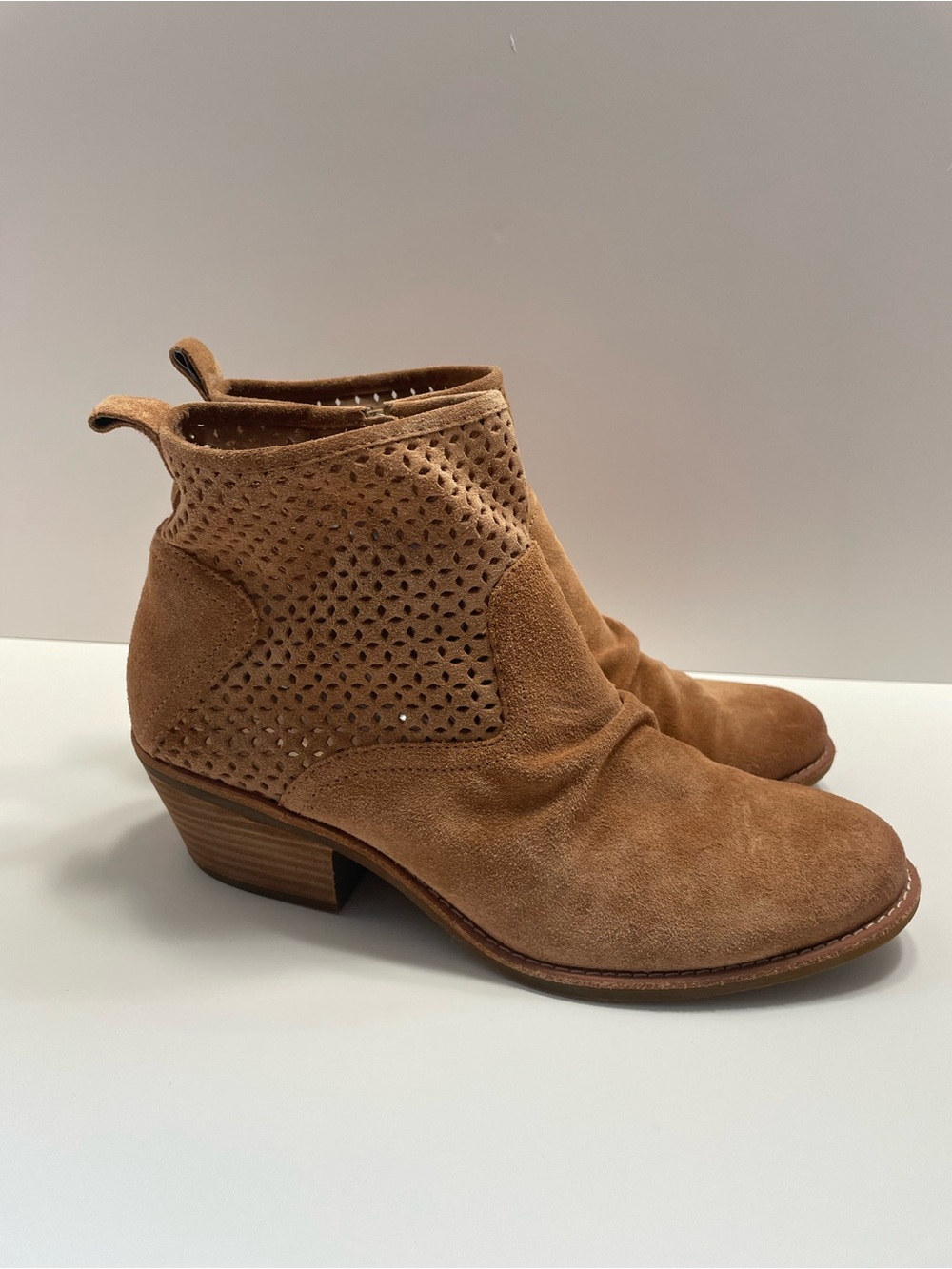 Sofft Tan Perforated Suede Ankle Booties